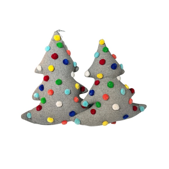 H for Happy Other - H for Happy Pom Pom Christmas Tree Throw Pillows Set of‎ 2 Gray Holiday Decor